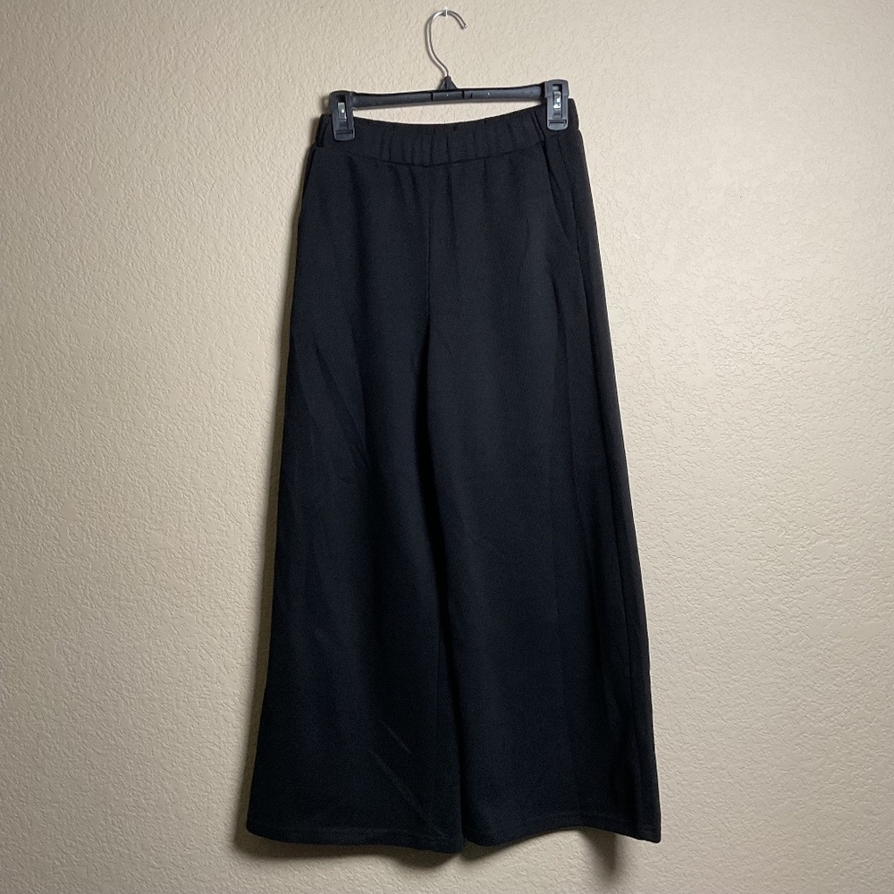 Joh Apparel Womens XS Black Wide Leg Light Ribbed Knit Sweater‎ Pants w/Pockets